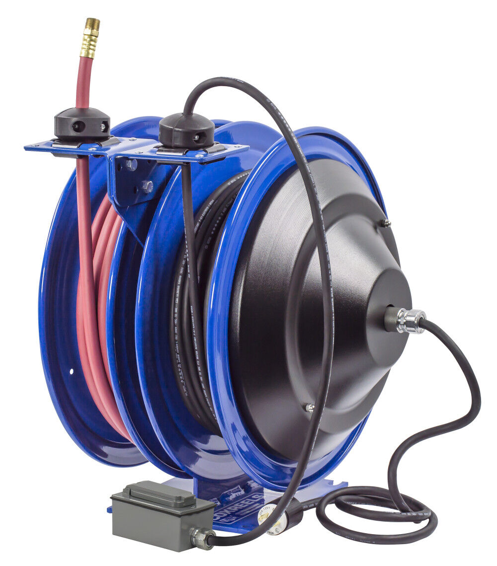 Coxreels Hose Reel Dual Purpose Spring Rewind 3/8in x 50' 300PSI GFCI Receptacle 50' cord 12 AWG, large image number 5