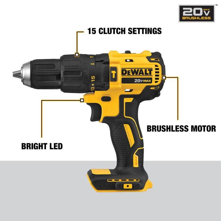 DEWALT 20V MAX Brushless Cordless 1/2 in. Hammer Drill/Driver (Bare Tool), large image number 1