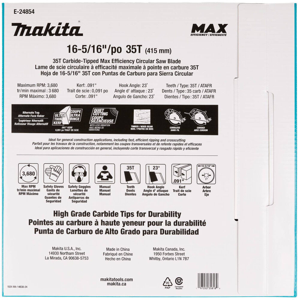 Makita 16-5/16 Inch 35T Carbide-Tipped Max Efficiency Circular Saw Blade, large image number 3