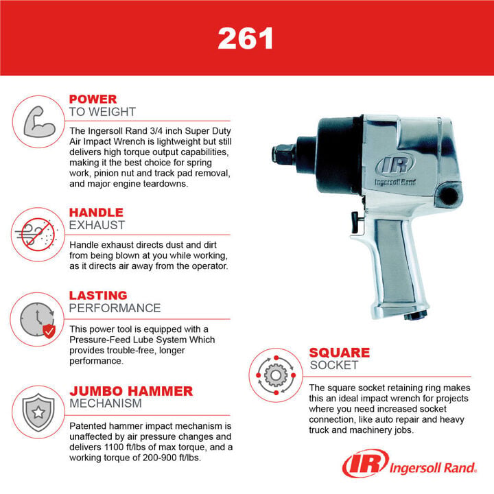 Ingersoll Rand 3/4 Inch Square Impactool Air Pistol, 1100 Ft-Lbs Max Torque, large image number 7