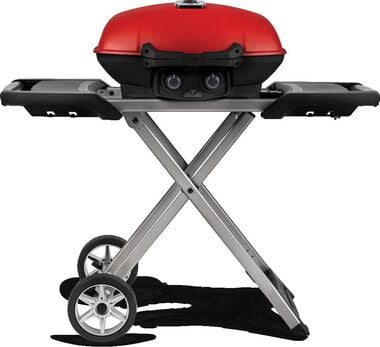 Napoleon TravelQ 285X Portable Propane Gas Grill and Scissor Cart with Griddle Red