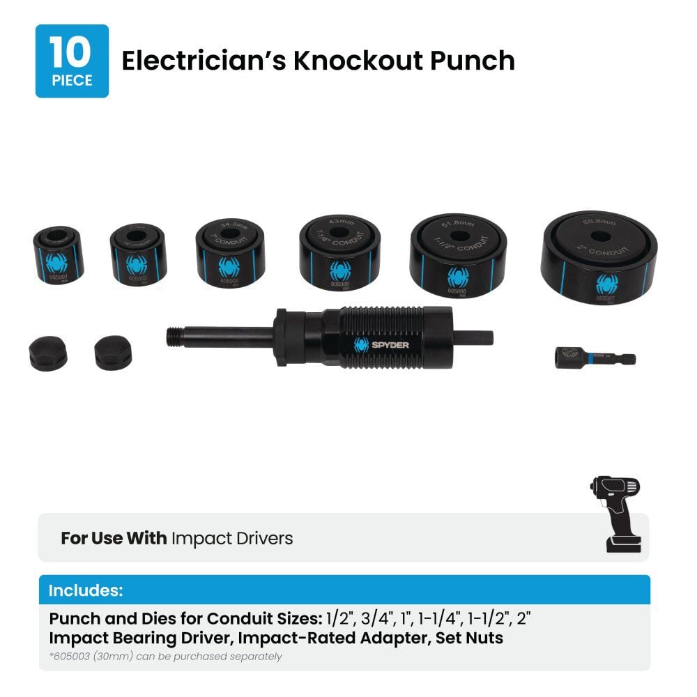 Spyder Electrician Knockout Punch Die Set 10 Pieces, large image number 7