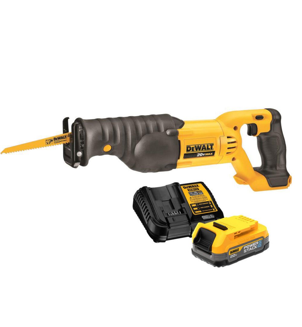 DEWALT 20V MAX Reciprocating Saw with POWERSTACK 20V MAX Battery & Charger Kit Bundle – DCBP034C-DCS380B