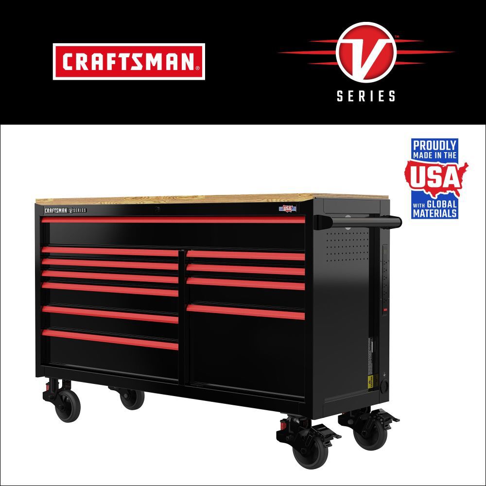 CRAFTSMAN V-Series 63 Inch Wide 11-Drawer Mobile Workstation, Black, large image number 2