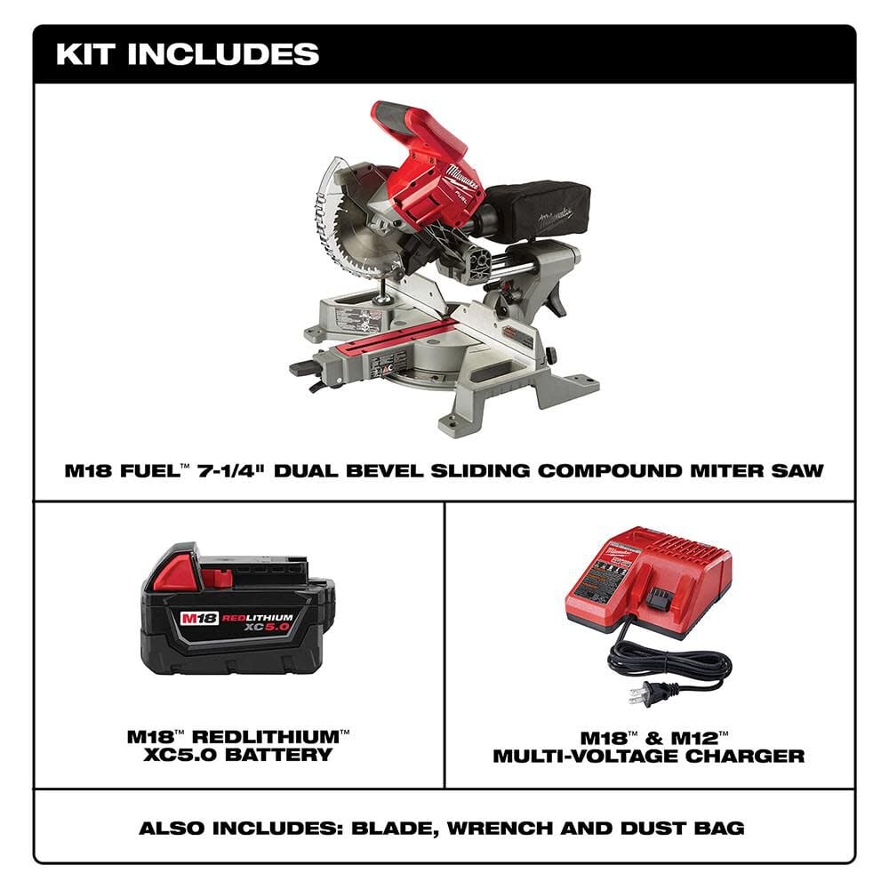 Milwaukee M18 FUEL 7-1/4 Inch Dual Bevel Sliding Compound Miter Saw Kit & Folding Miter Saw Stand Bundle, large image number 2
