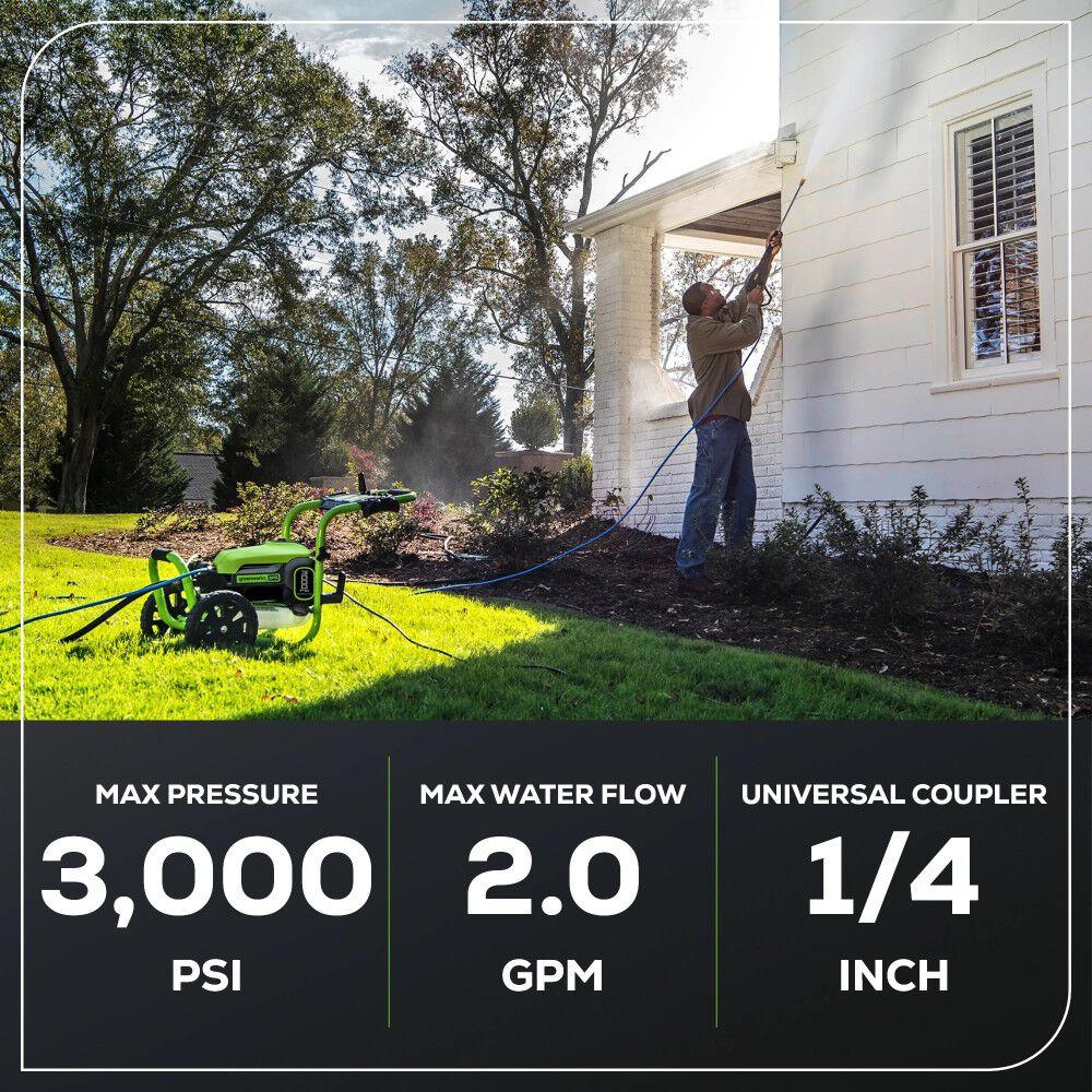Greenworks 3000 PSI 2.0 GPM Electric Cold Water Pressure Washer with 5 Spray Nozzles, large image number 10