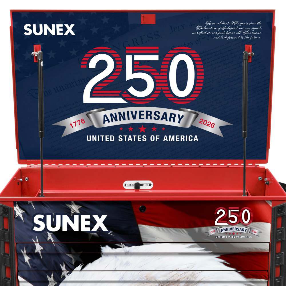 Sunex 39 Inch 6 Drawer Premium Service Cart with Red USA 250th Design, large image number 3