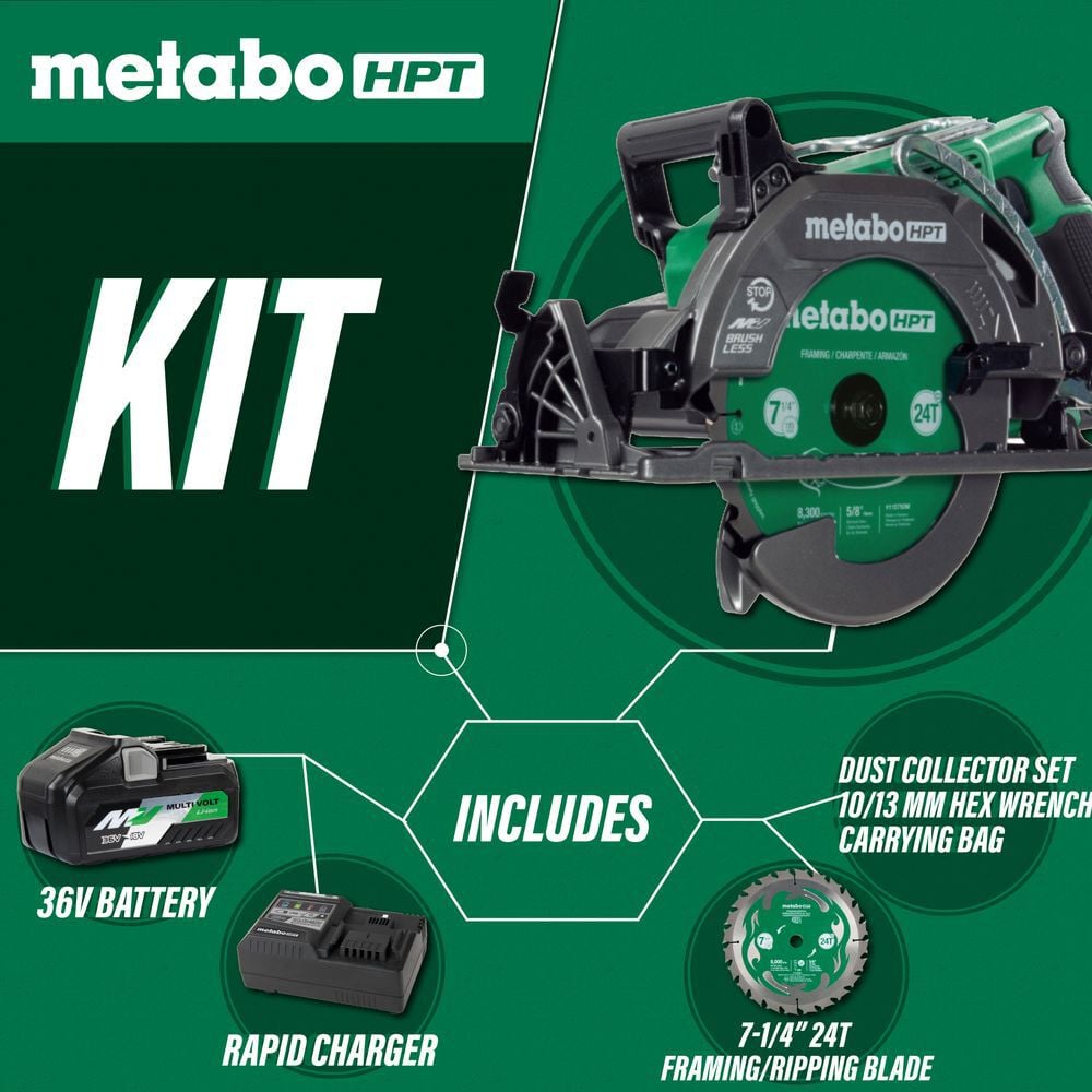 Metabo HPT 36V 7-1/4in Rear Handle Circular Saw Kit, large image number 2