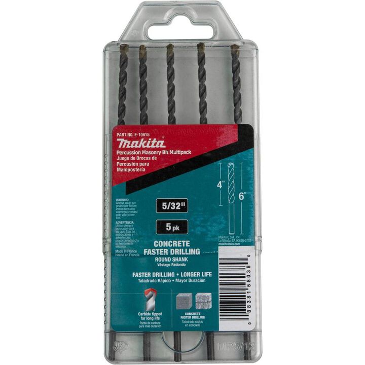 Makita Carbide Tipped Percussion Masonry Hammer Drill Bits 5/32in x 6in 5pk, large image number 2