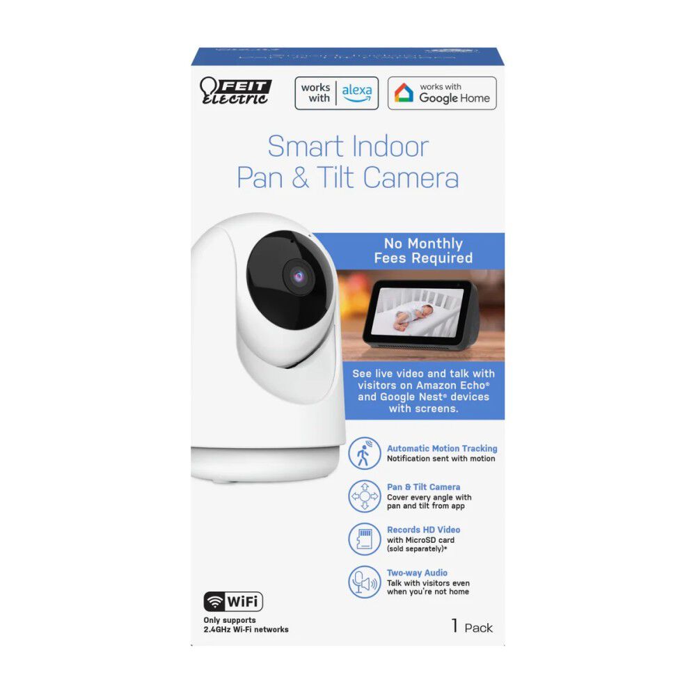 Feit Electric 1080p HD Indoor Pan/Tilt WiFi Smart Home Security Camera with Night Vision, 2-Way Audio, White, large image number 2