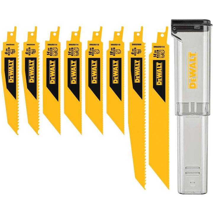 DEWALT Bi-Metal Wood & Metal Cutting Demolition Reciprocating Blade Set with Case 8 Pieces