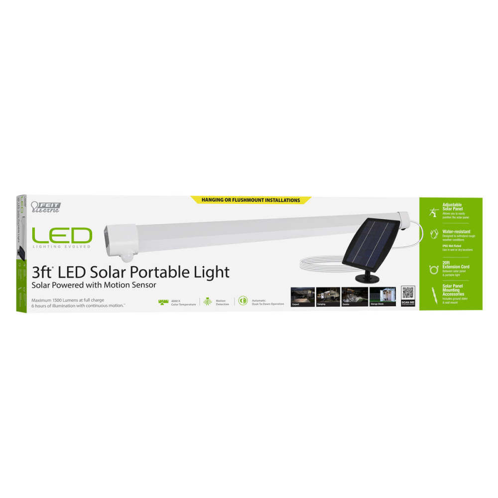 Feit Electric 3 Ft. 15W 1500 Lumens Battery Solar LED Shop Light with Motion Sensor White, large image number 2