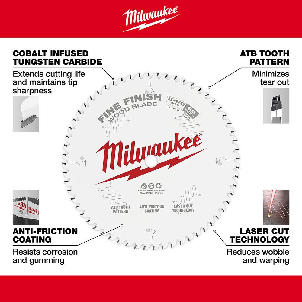 Milwaukee 8-1/2 in. 60T Fine Finish Circular Saw Blade, large image number 4