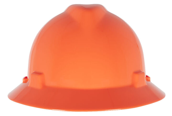 MSA Safety Works Slotted Full Brim Hat Hi Viz Orange with Fas Trac III
