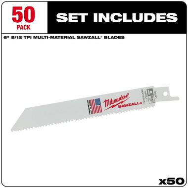 Milwaukee 6 in. 8/12 TPI SAWZALL Blades (50 Pack), large image number 1