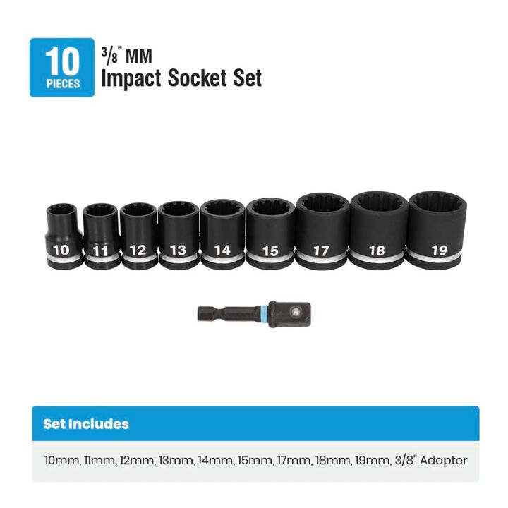 Spyder 3/8 Inch Drive Metric Impact Socket Set with Adapter, 10 Pieces, large image number 5