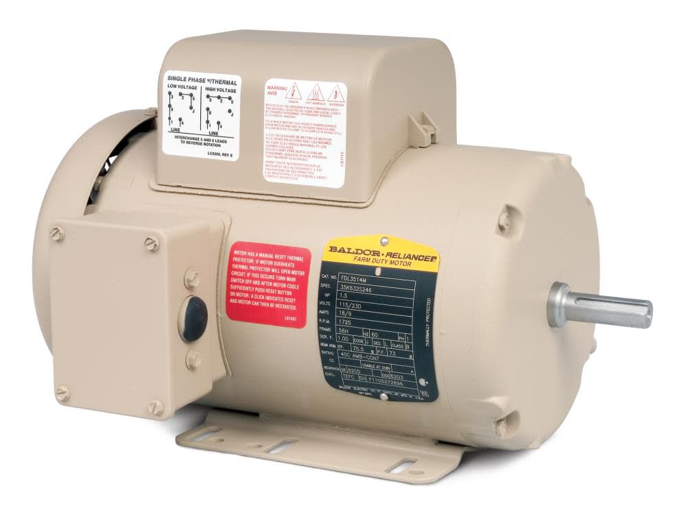 Baldor-Reliance 3/4HP 1800rpm 56 TEFC 1ph AC Motor, large image number 1