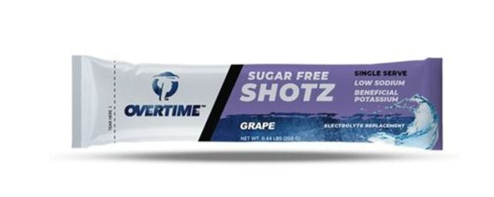 Overtime 200 gram Grape Sugar-Free Electrolyte Replacement Single Shotz, 400qty – 55-GR-SINGLESERVE