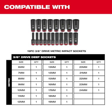 Milwaukee SHOCKWAVE Impact Duty Socket 3/8 Dr 19pc Tray Only