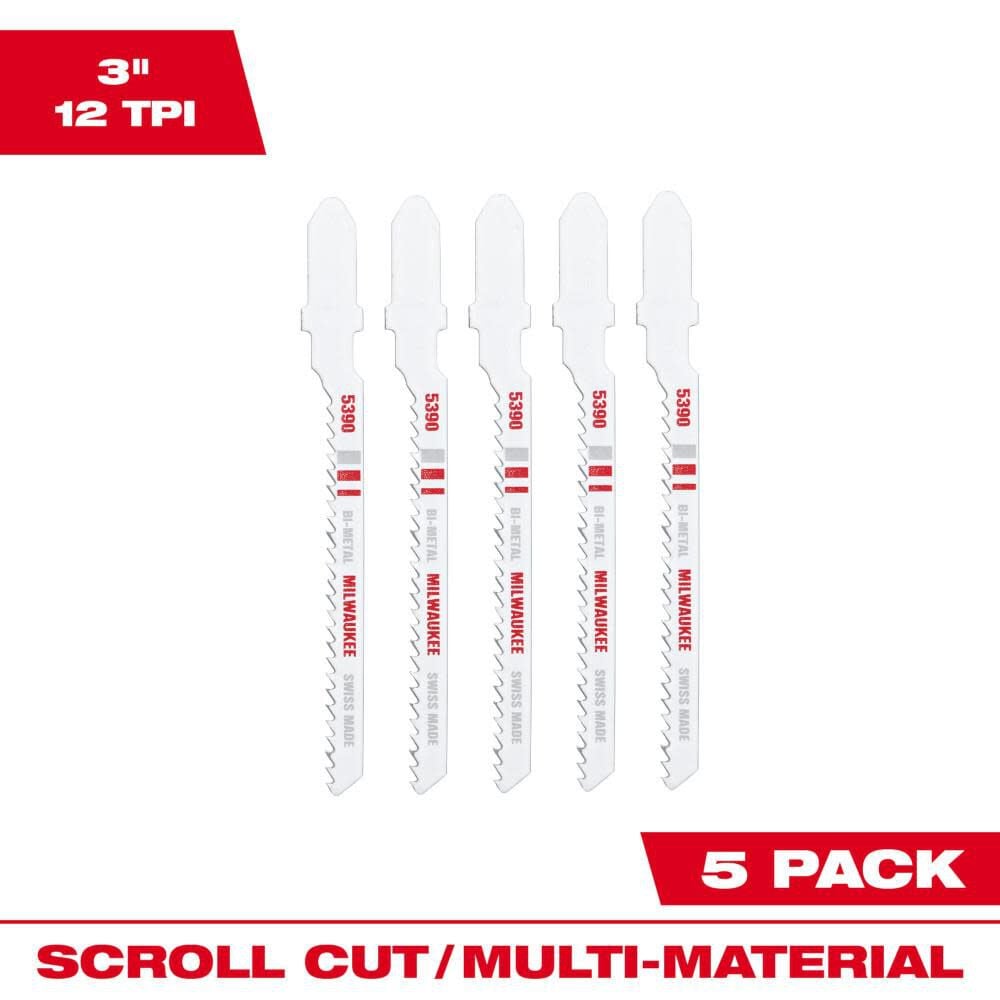 Milwaukee 3 in. 12 TPI Bi-Metal Jig Saw Blade 5 Pack – 48-42-5390