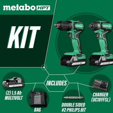 Metabo HPT KC18DDX 18V Cordless Impact Driver and Drill Kit, large image number 2