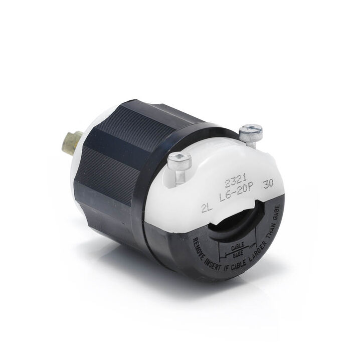 Leviton 20A 250V 2 Pole 3 Wire Black & White Locking Plug, large image number 1