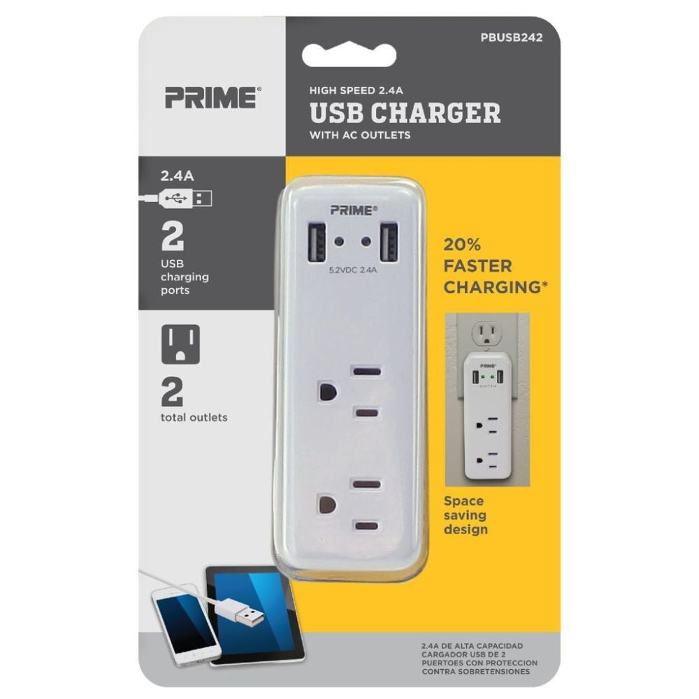 Prime 3 Prong 2 Outlet with 2 Port USB Charger, large image number 2