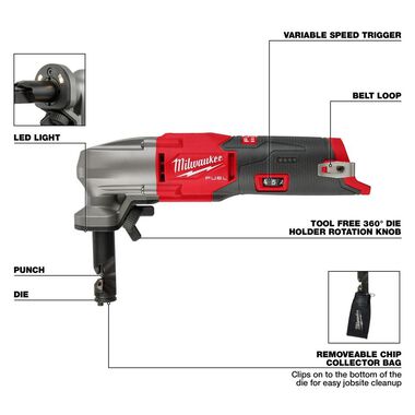 Milwaukee M12 Nibbler 16 Gauge (Bare Tool) Die & Die Holder Extension & Punch Bundle, large image number 2