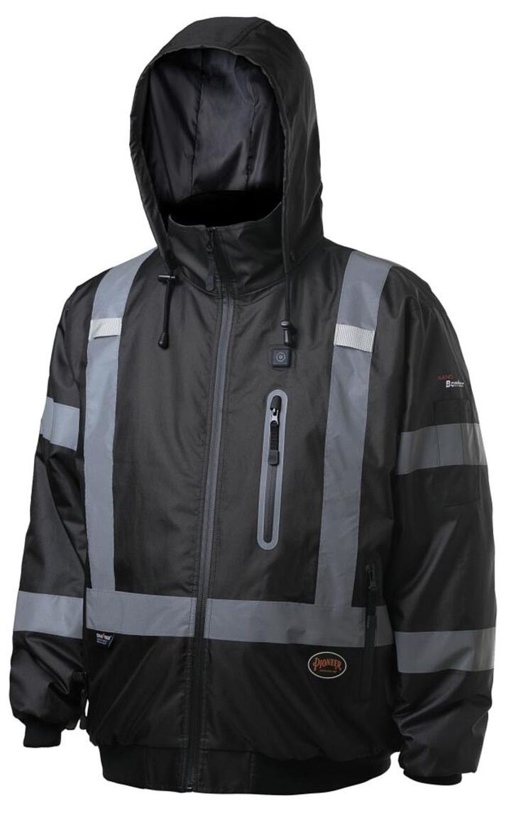 Pioneer High Visibility Waterproof Heated Safety Bomber Jacket Black XL