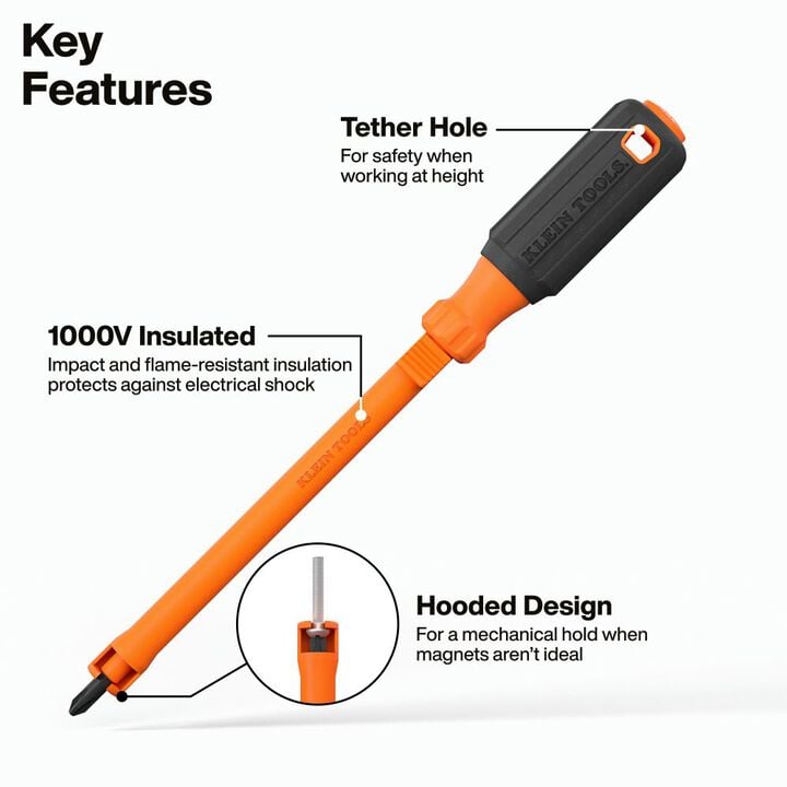Klein Tools 1/4-Inch Slotted Insulated Hooded Screw Holding Screwdriver, large image number 1