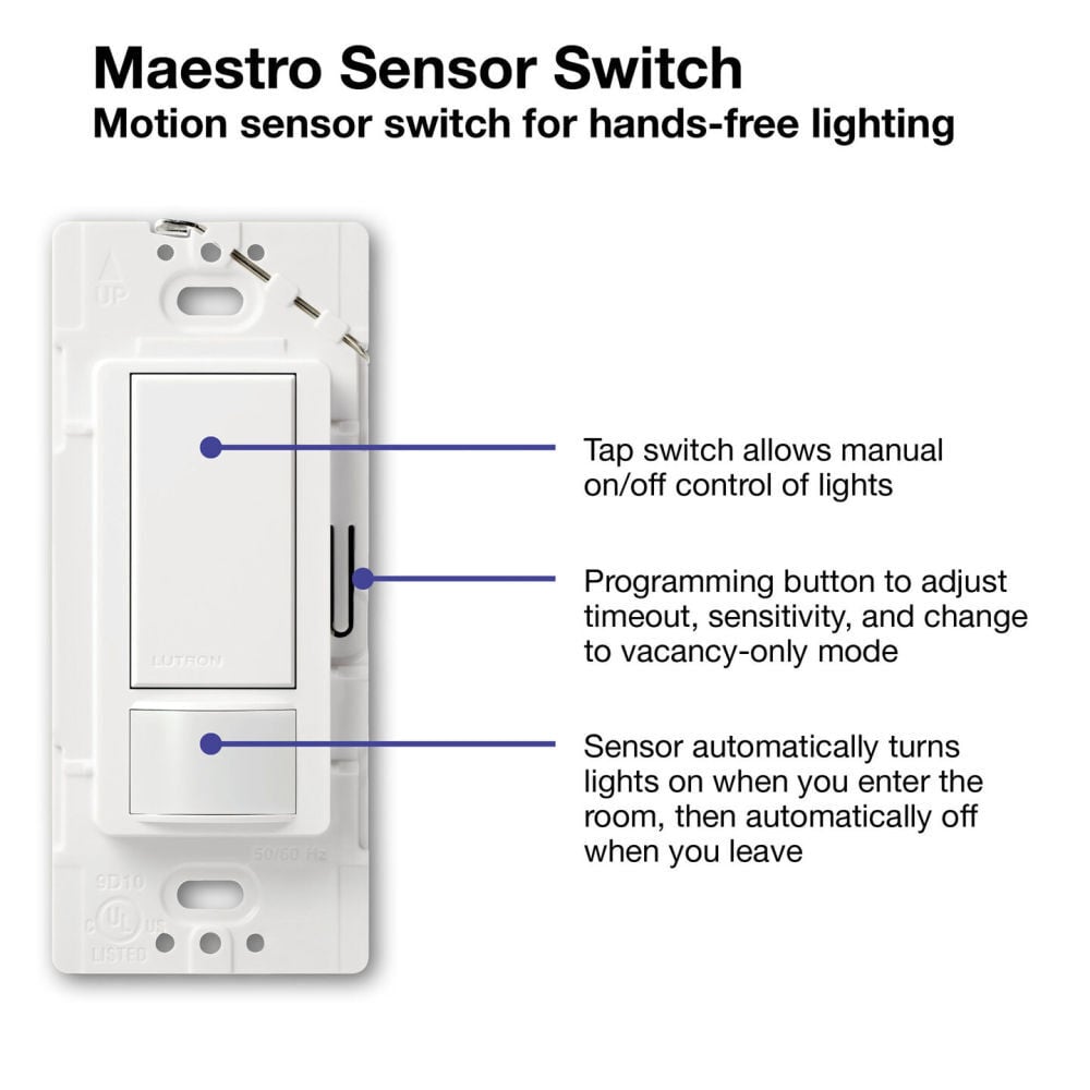 Lutron Maestro 120V 2A 1P Occupancy Motion Sensor Switch, large image number 5