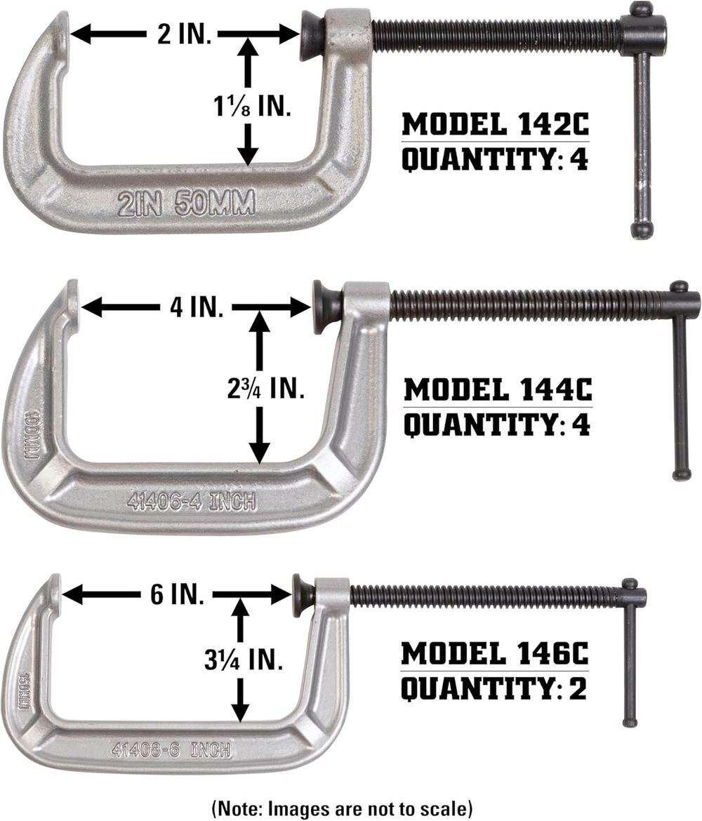 Wilton 140 Series 1-1/8 to 3-1/4 Inch Throat Depth C-Clamp Kit, 10 Pieces, large image number 3