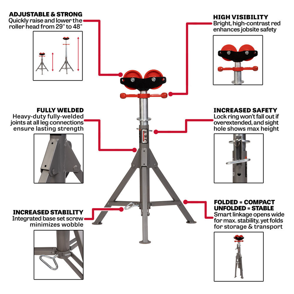 JET Folding Pipe Jack Stand with Steel Rollers, large image number 2