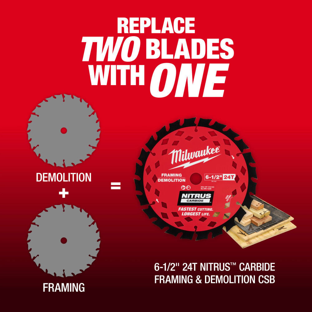 Milwaukee 6-1/2 Inch 24T NITRUS Carbide Framing & Demolition Circular Saw Blade, large image number 7