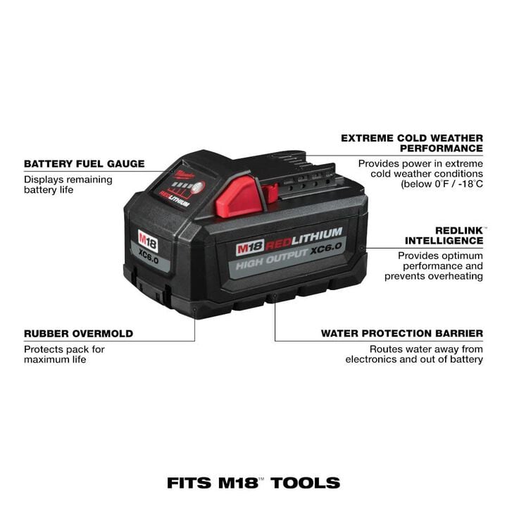 Milwaukee M18 REDLITHIUM HIGH OUTPUT XC 18V 6Ah Lithium Ion Power Tool Battery Pack with Fuel Indicator, large image number 2