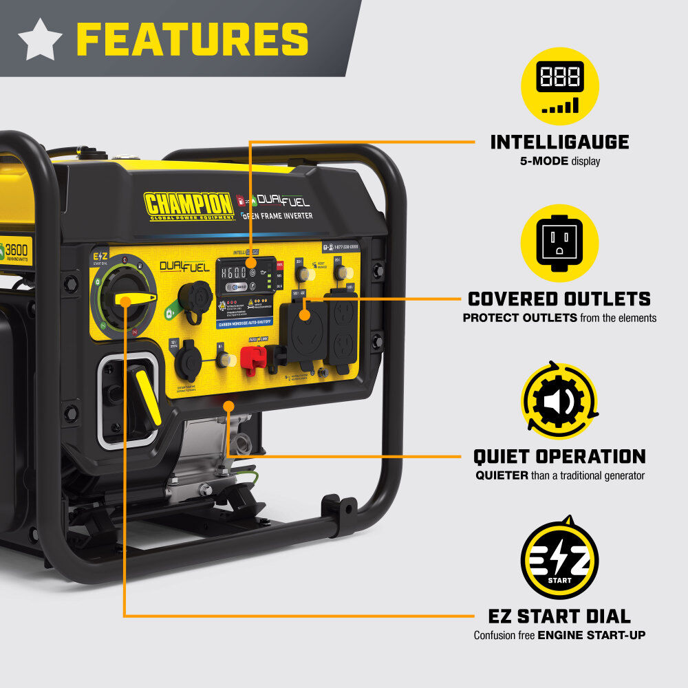 Champion Power Equipment 5500-Watt Dual Fuel 50 State RV Ready Portable Open Frame Inverter Generator with Quiet Technology CARB Compliant, large image number 5