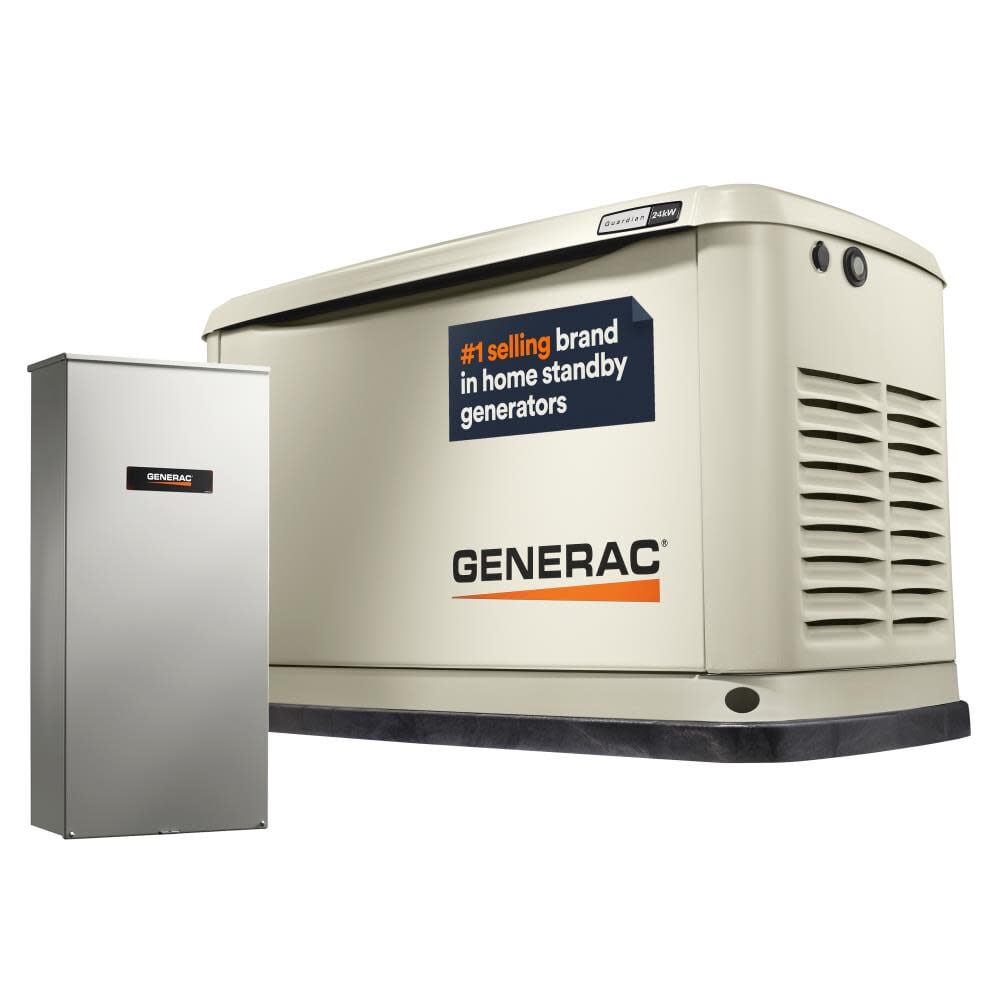 Generac Guardian Series 24, 000 Watt (24kw) Dual Fuel 50-State Air-Cooled Home Standby Generator with RSXW200A3 Transfer Switch – 7210