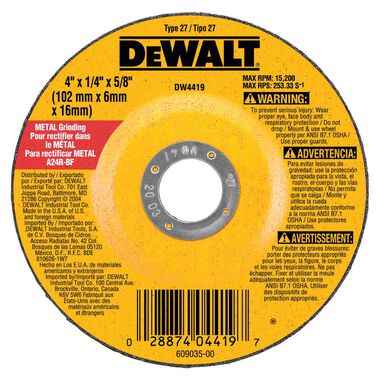DEWALT 4 in. x 1/4 in. HP Grinding Wheel, large image number 0