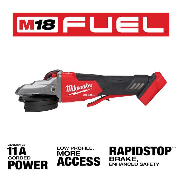 Milwaukee M18 FUEL 5 Inch Flathead Braking Grinder, Paddle Switch No-Lock-Reconditioned (Bare Tool), large image number 1