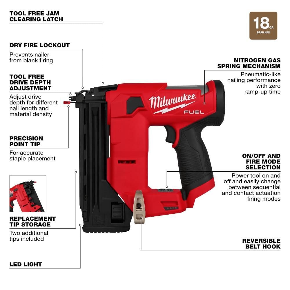 Milwaukee M12 FUEL 18 Gauge Compact Brad Nailer (Bare Tool), large image number 5