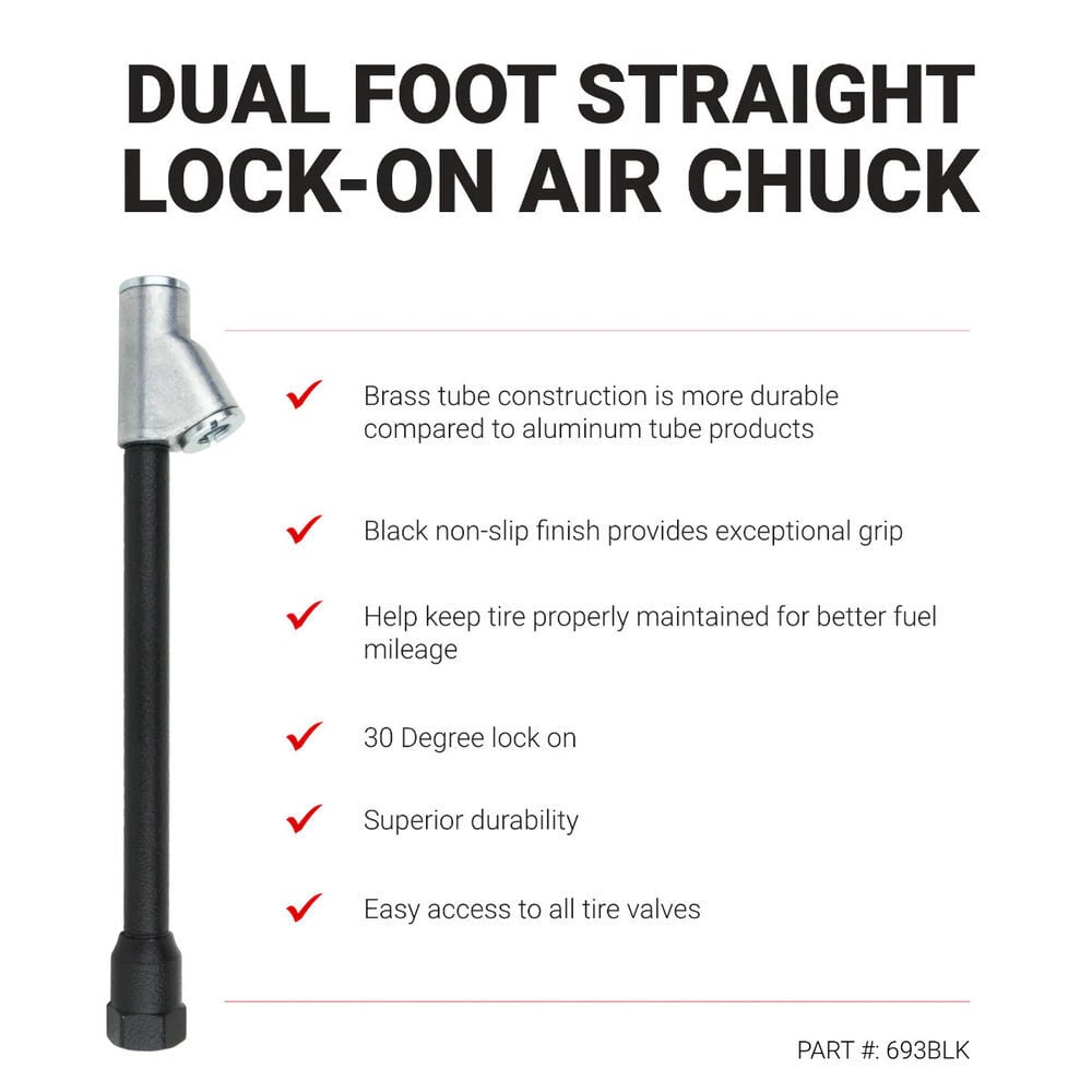 Milton 1/4 Inch FNPT Dual Foot Straight Lock-on Chuck Non-Slip Grip Matte Black Poly Finish Use with Tire Inflator/Pressure Gauges, large image number 5