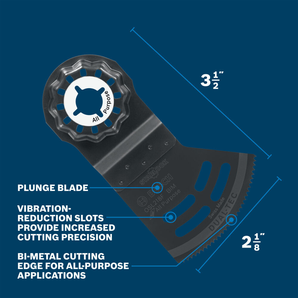Bosch 2-1/8 Inch Starlock Oscillating Multi-Tool 2-in-1 Dual-Tec Bi-Metal Plunge Blade, large image number 2