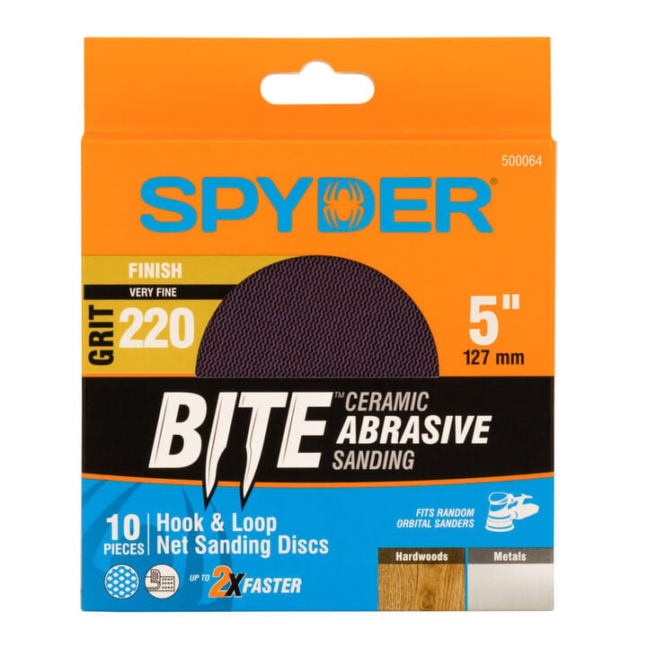 Spyder 220 Grit Ceramic Sanding Discs, Ceramic Net, 5 Inch Hook & Loop 10 Pieces