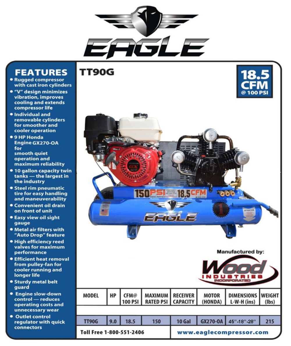 Eagle Compressor Portable Gas Wheel Barrow Air Compressor 10 Gallon 9HP, large image number 4