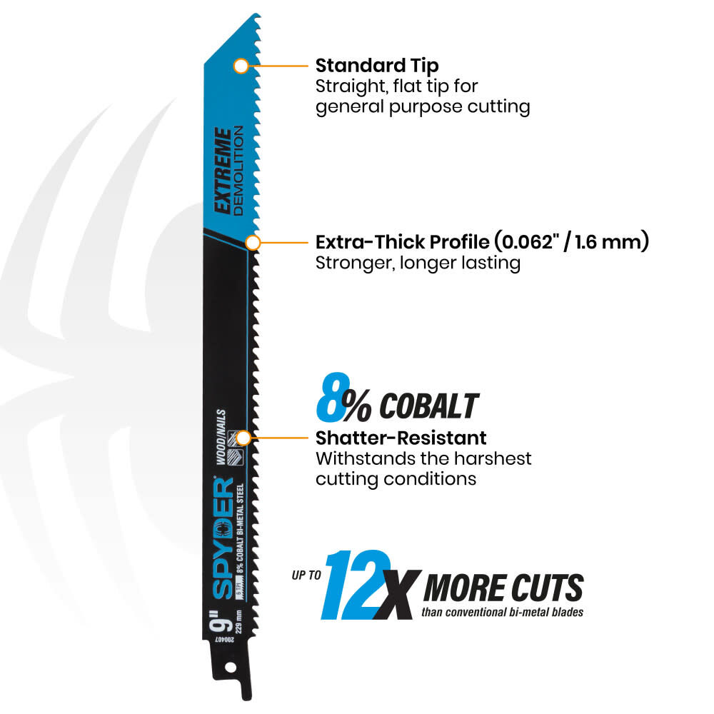 Spyder 6 Inch 6 TPI Bi-Metal Demolition Reciprocating Saw Blade, large image number 2