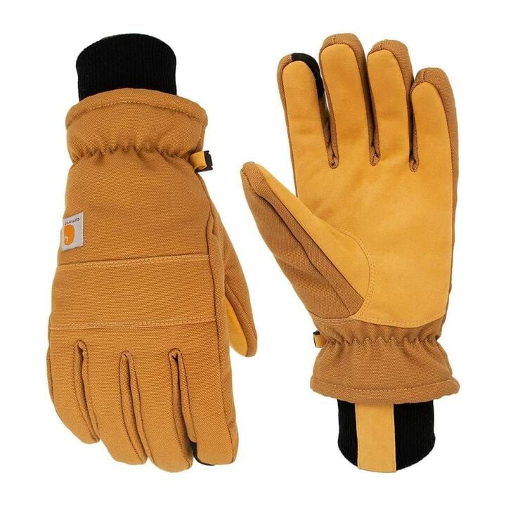 Carhartt Duck and Synthetic Leather Knit Cuff Gloves Mens Brown Large