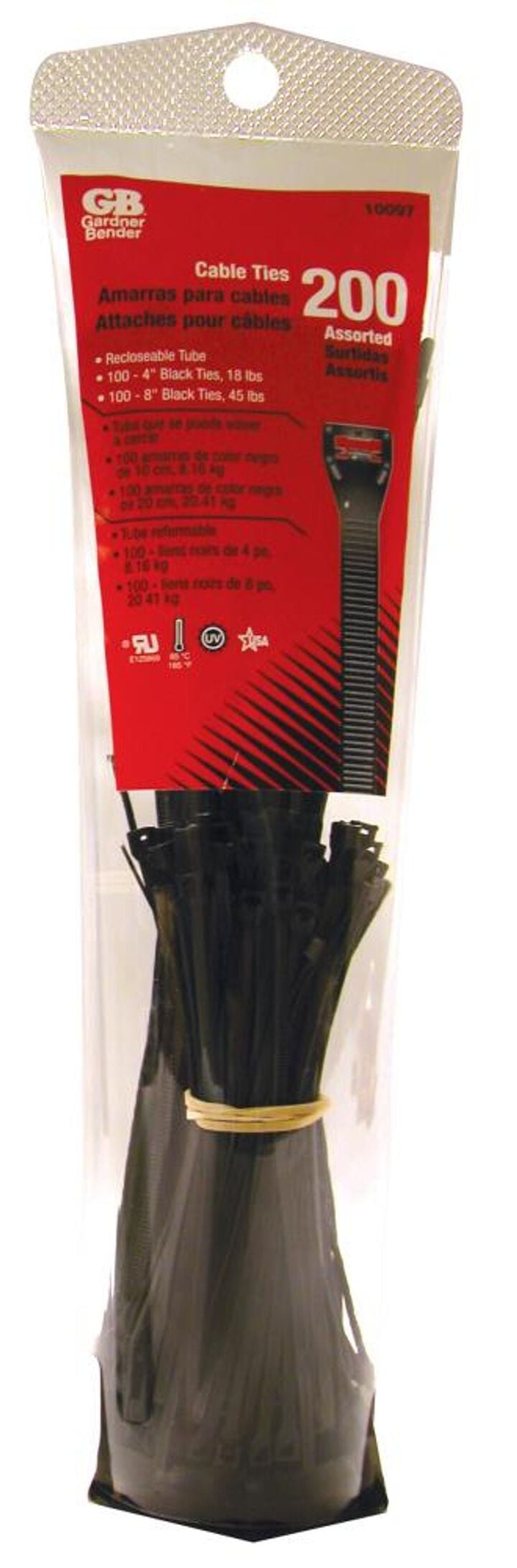 Gardner Bender Cable Tie 4 In./ 8 In. UV Assortment 200/Tube, large image number 0