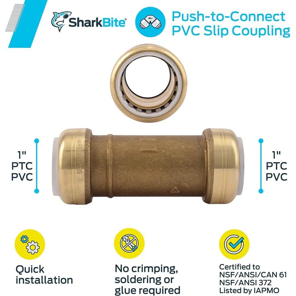Sharkbite 1in PVC x 1in PVC Brass Slip Coupling, large image number 3