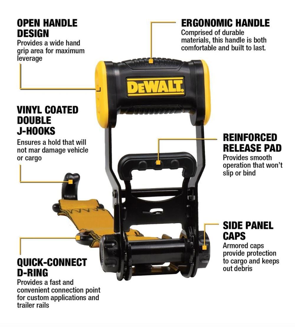 DEWALT Ratchet Tie Down Straps 1.5in x 16' 3300lb Break Strength 2pk, large image number 2