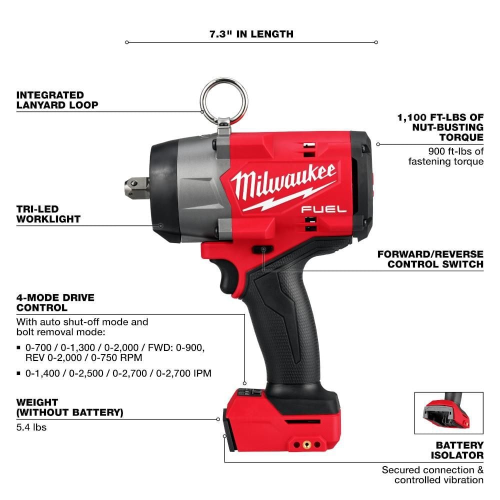 Milwaukee M18 FUEL 1/2in High Torque Impact Wrench with Pin Detent (Bare Tool), large image number 4